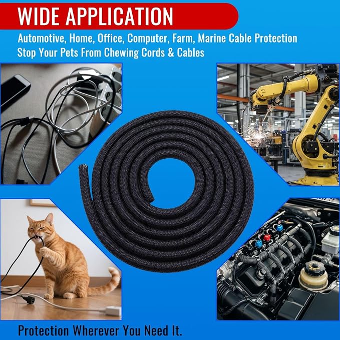 Flauzmann 1/4" Braided Cable Sleeve - 10Ft Cat Cord Protector Split Wire Loom - Image 8