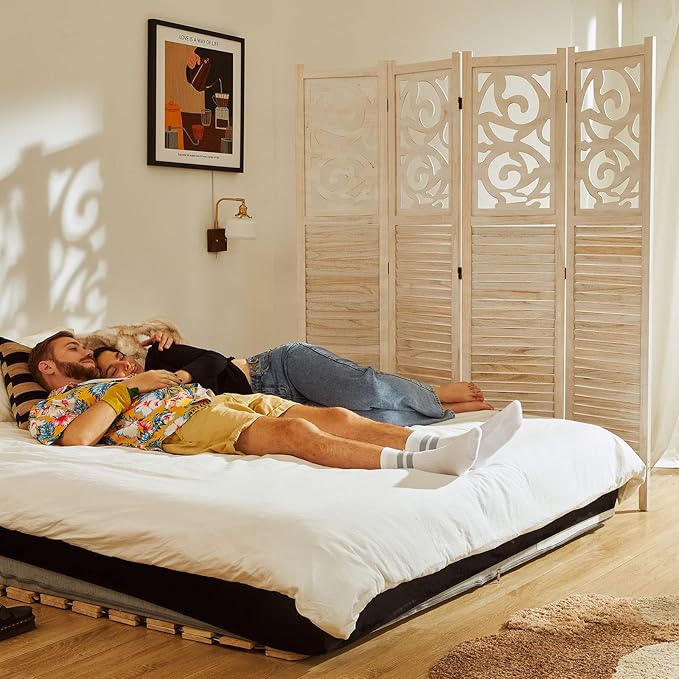 Room Divider Wood Carved Wall Divider Indoor Folding Portable Partition Screen - Image 7