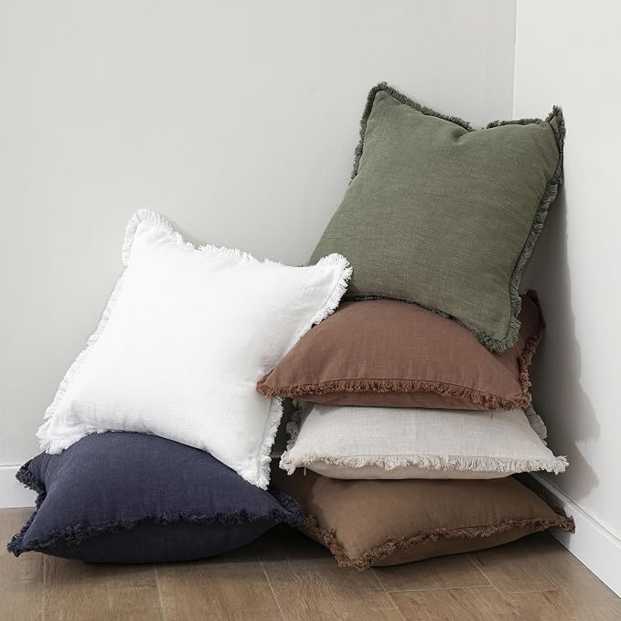 Foindtower Set of 2 Decorative Linen Fringe Lumbar Throw Pillow Covers Boho - Image 7