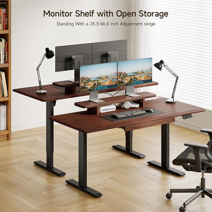 ONBRILL Standing Desk with Drawer, 47x23.6 Inches Solid Wood Desktop Stand Up - Image 8