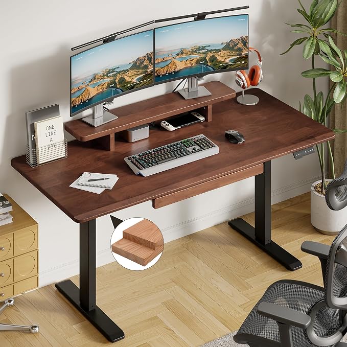 ONBRILL Standing Desk with Drawer, 47x23.6 Inches Solid Wood Desktop Stand Up by ONBRILL