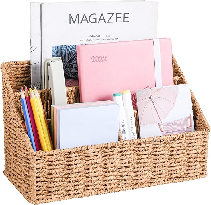 DINGTAI Woven Mail Organizer Countertop, 12 Inch Mail Organizer Basket by DINGTAI