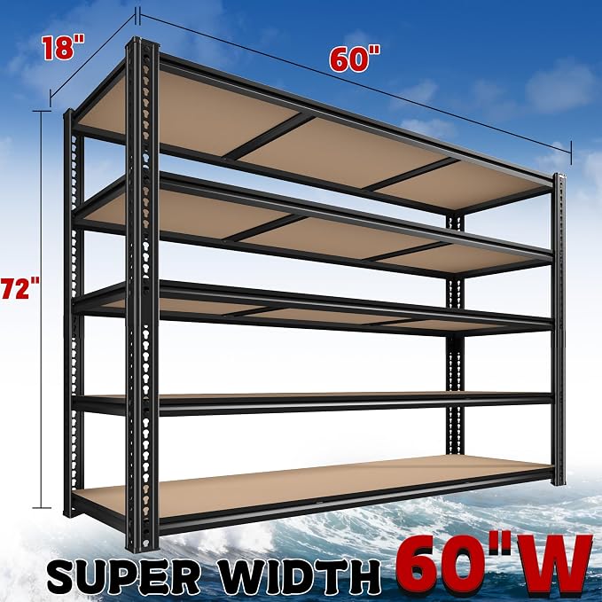 ROOMFAVE 3500LBS Garage Shelving 60" W Metal Shelving 72" H Storage Shelves - Image 3