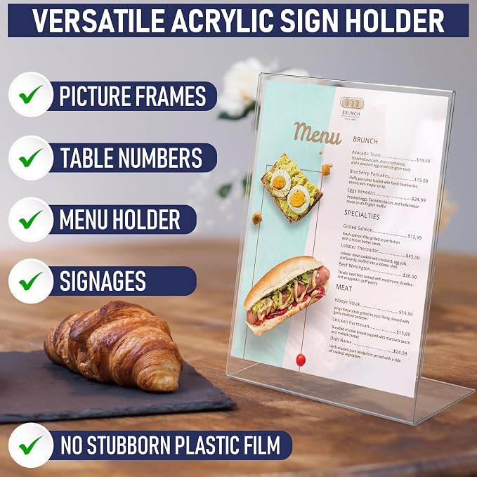 Acrylic Sign Holder 8.5 x 11, Slant Back Display Stand, A-Frame Flyer Display - Image 6