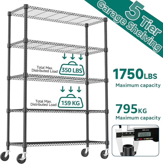 M MZG 5 Tiers Shelf 1750 lbs Steel Storage Shelving Utility Shelving Unit Steel - Image 8