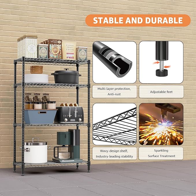 M MZG 1400 lbs 4 Tier Storage Rack Metal Wire Shelving Unit, Storage Standing - Image 7