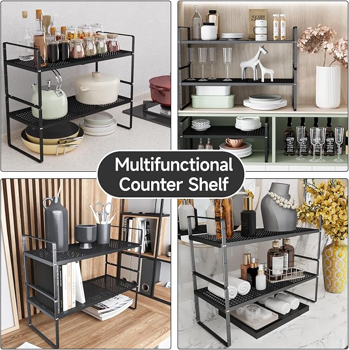 jkxoo Expandable Cabinet Countertop Shelves 16.5-27’’L, Adjustable Metal Spice - Image 6
