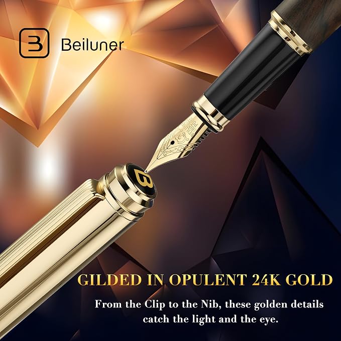 BEILUNER 316 Fountain Pen, Stunning Luxury Blackwood, 24K Gilded Nib, Gorgeous - Image 4