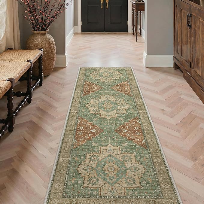 GENIMO Runner Rug 2'6"x8 Machine Washable Non Slip Vintage Hallway Runner Rug by GENIMO