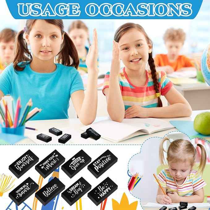 Dunzoom 100 Pcs Inspirational Pencil Erasers Bulk