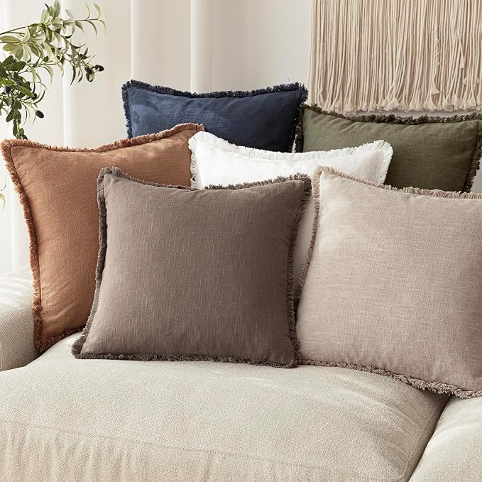 Foindtower Set of 2 Decorative Linen Fringe Throw Pillow Covers Boho Farmhouse - Image 7