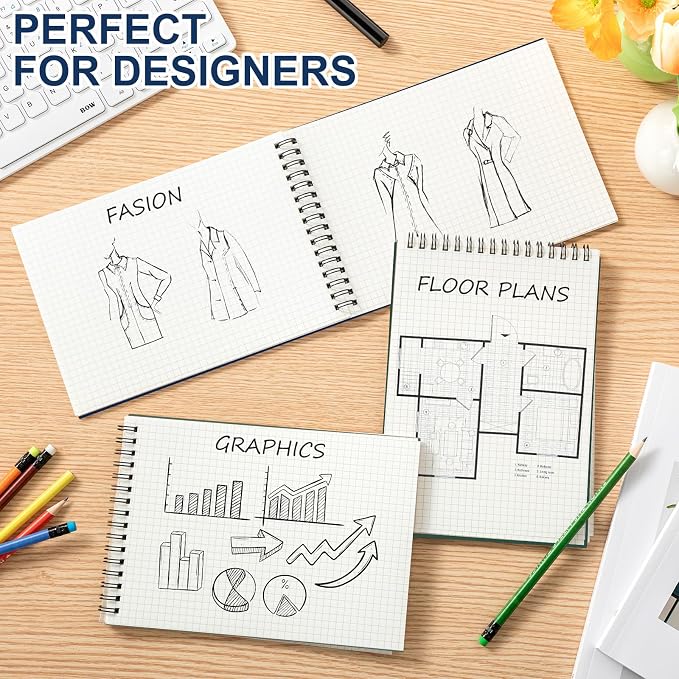 Engrowtic 3 Pack Graph Paper Spiral Notepad A5 Top Wirebound Notepad Grid - Image 3