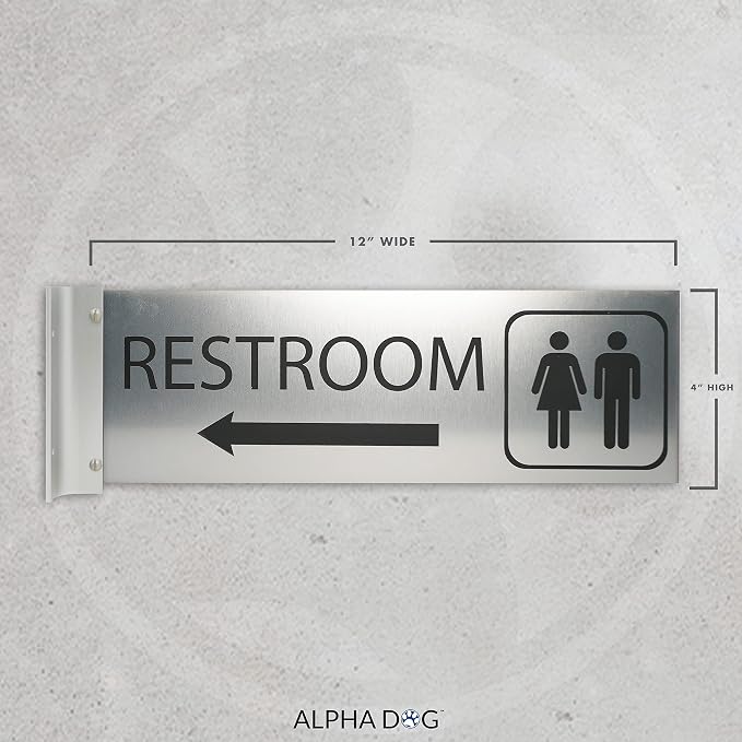 ALPHA DOG SIGNS Corridor Projecting Hallway Bathroom Sign, Left Arrow, - Image 2