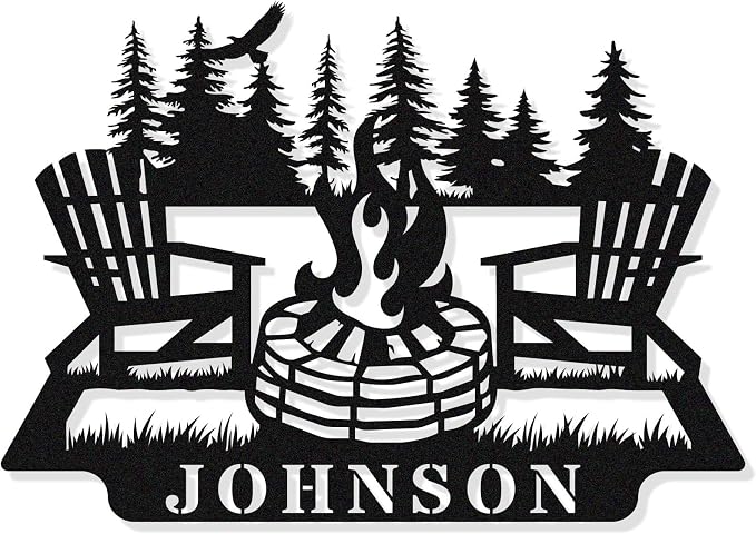 Personalized Campfire Name Metal Signs, Camper Decor, Custom Family Name Sign by HYTSIGN
