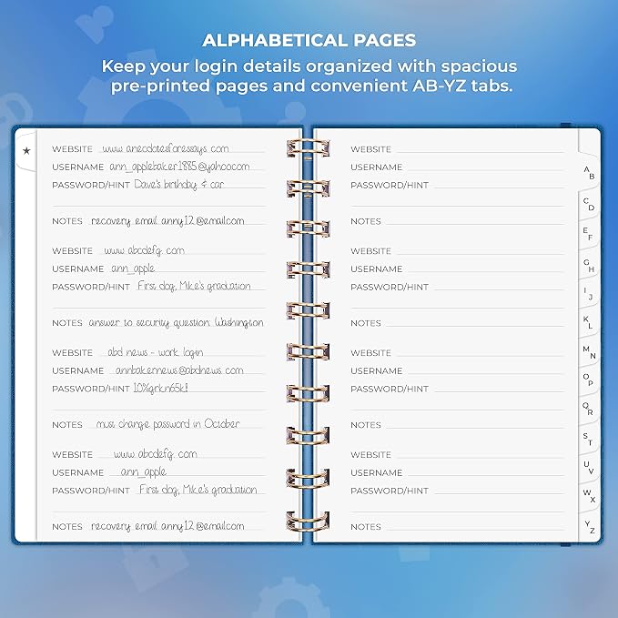 Clever Fox Password Book Spiral – Mini Internet Address & Password Organizer - Image 3
