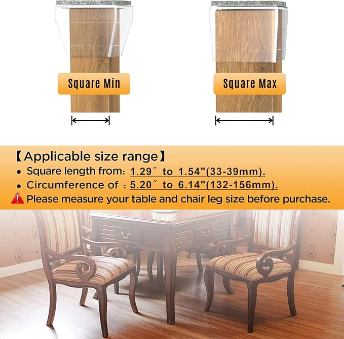 Square Chair Leg Protectors for Hardwood Floors, 1.26-1.57" - Image 2