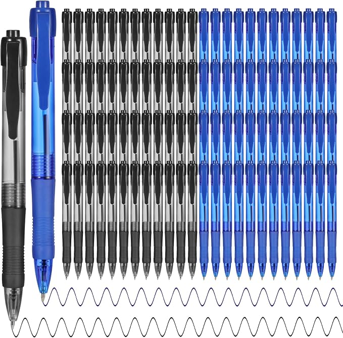 deegtran Pens Bulk, 100 Pack No Bleed Black & Blue Ink Click Pens by DEEGTRANPENS
