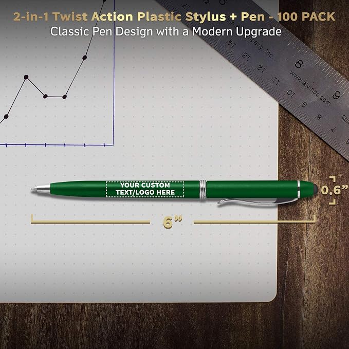 DISCOUNT PROMOS Custom Twist Action Plastic Stylus Pens, Personalized Bulk Pack - Image 5