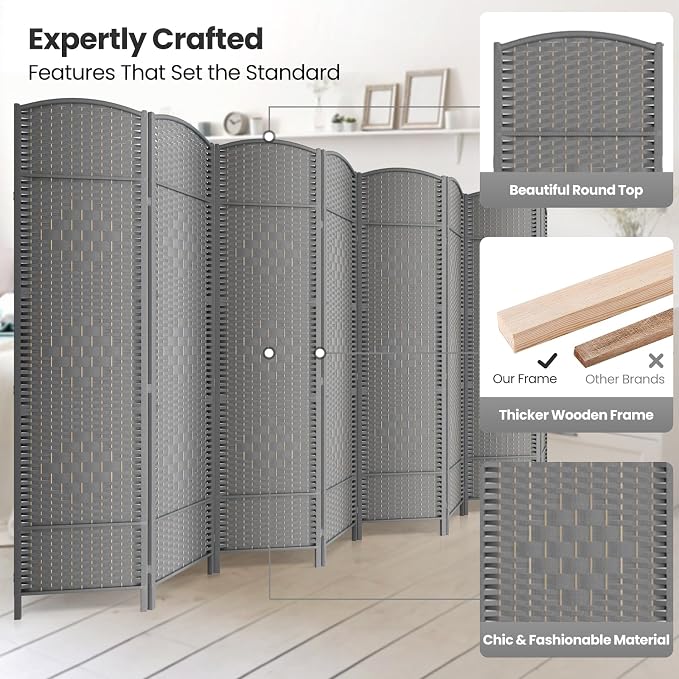 8 Panel Room Divider, 6Ft Folding Privacy Screen, Tall - Image 2