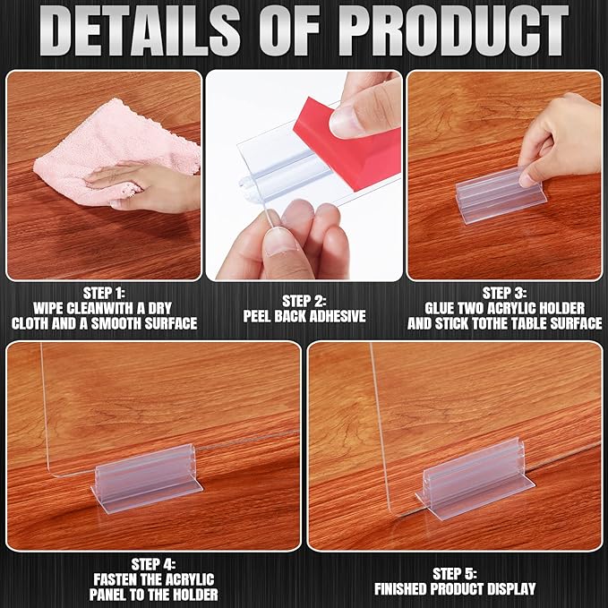 Weysat 6pcs Counter Desk Acrylic Panels Holder and 2 Pcs Acrylic Desk Divider - Image 3