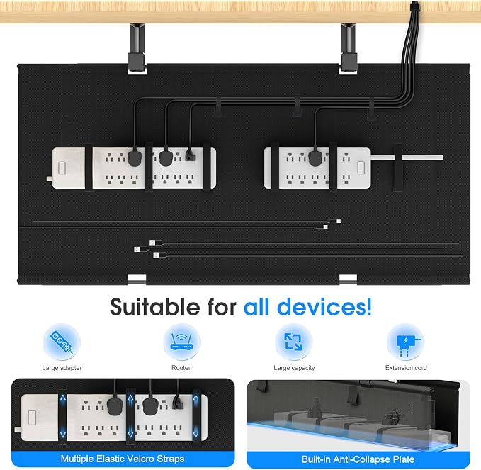 KIGJU Under Desk Cable Management Tray, 40-inch No-Drill Cord Organizer - Image 4