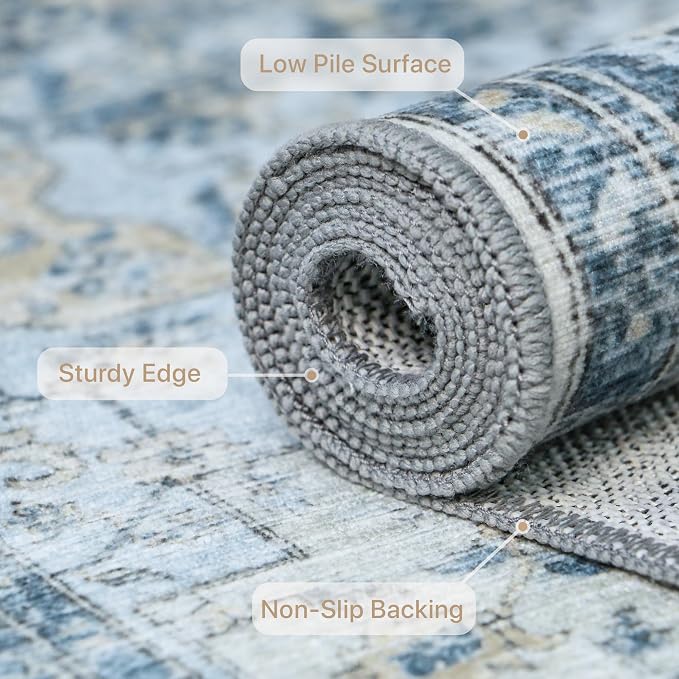 GENIMO Runner Rug 2'6"x12, Non Slip Vintage Hallway Runner Rugs, Low Pile - Image 6