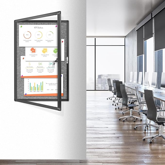 Outdoor Enclosed Bulletin Board, Wall-Mounted Black Aluminum Framed Display Case - Image 7