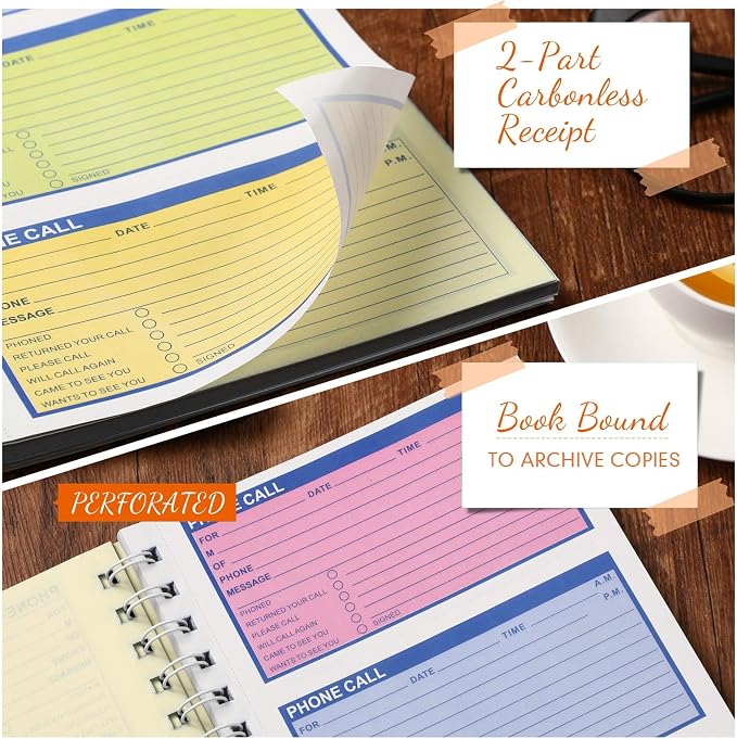 Fullhawl 1 Pcs Spiral Bound Phone Message Book 5-1/2" x 11" 2 Part Colorful - Image 4
