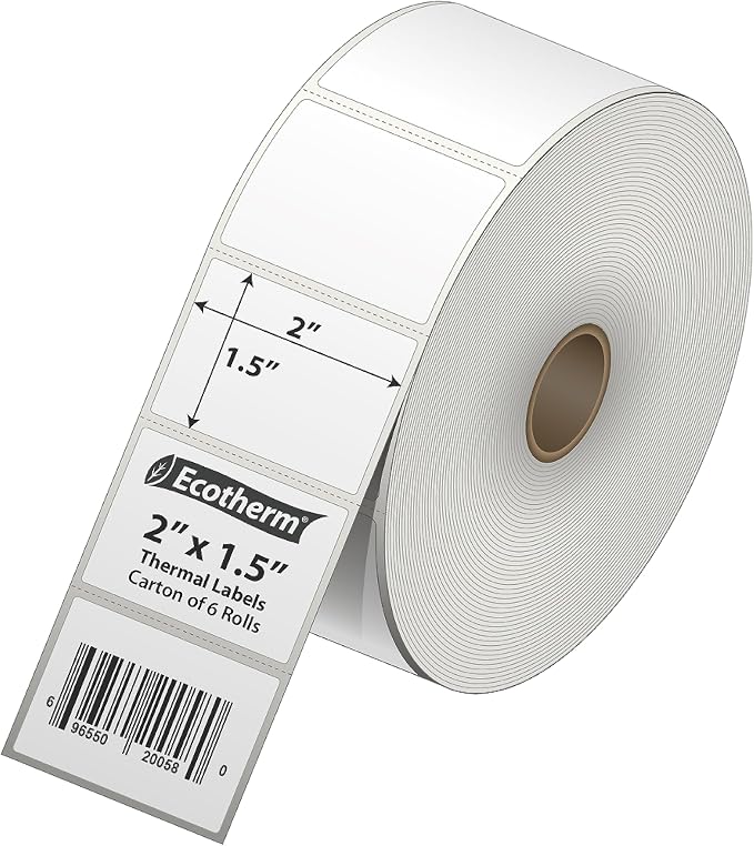 2" x 1.5" Thermal Labels | 6 Rolls | 8220 Labels | fits Zebra, Offnova Thermal - Image 2