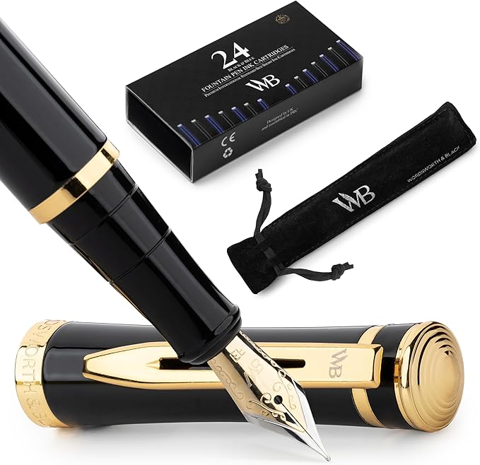 Wordsworth & Black Fountain Pen Set, 18K Gilded Extra Fine Nib, Includes 24 by WordsworthBlack