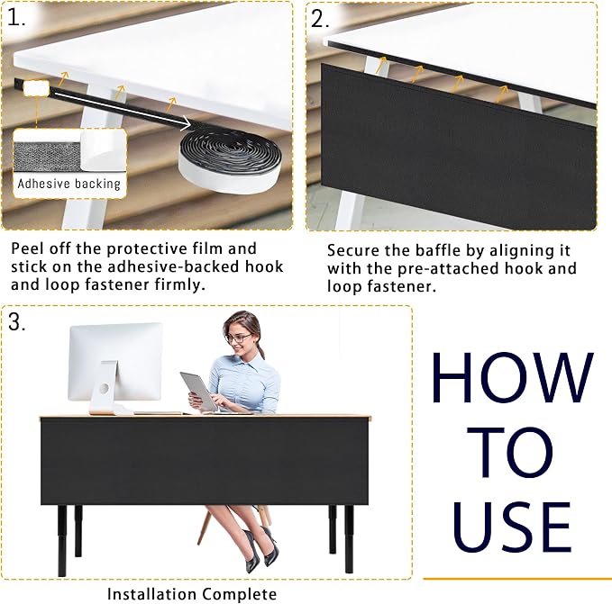 HolyMaji 48" Under Desk Privacy Panel Self-Adhesive Modesty Panel 600D Heavy - Image 3