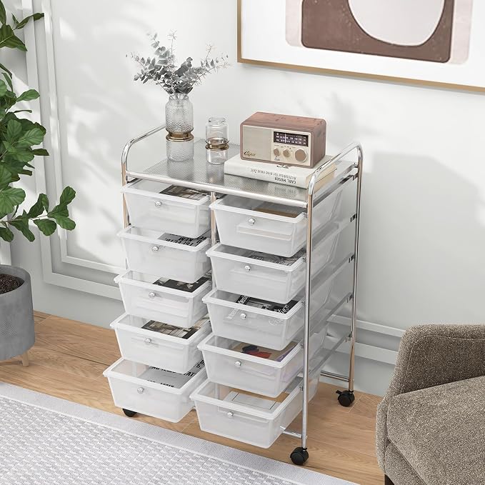 HAPPYGRILL 10-Drawer Rolling Storage Cart, Storage Organizer Cart - Image 2