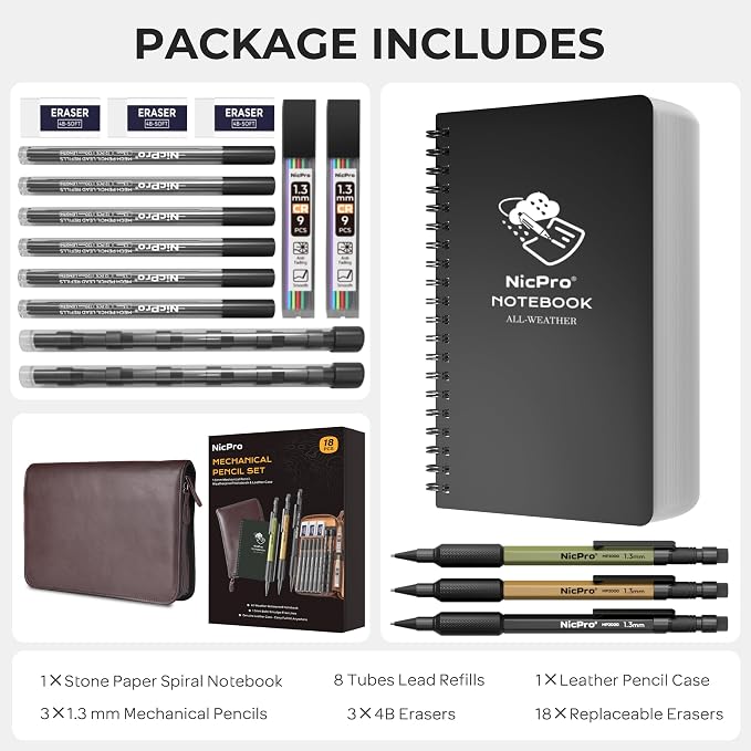 Nicpro 1.3mm Mechanical Pencil Set in Leather Bag - Image 7