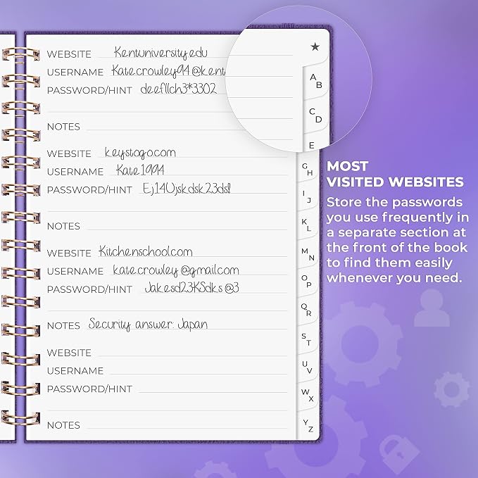 Clever Fox Password Book Spiral – Internet Address & Password Organizer - Image 4