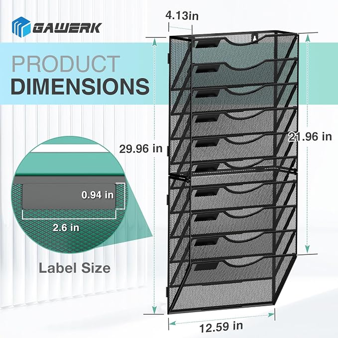 Gawerk 10-Tier Wall File Organizer Hanging Wall File Holder Wall Mount Paper - Image 2