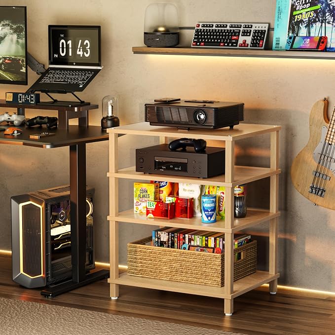 LELELINKY 4-Tier AV Media Player Stand Set of 2, Natural Stereo Cabinet - Image 8