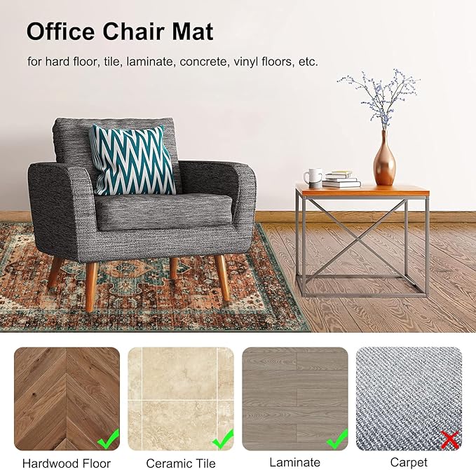 Anidaroel 36"x48" Chair Mat for Hardwood Floor/Tile Floor, Desk Chair Mat for - Image 3