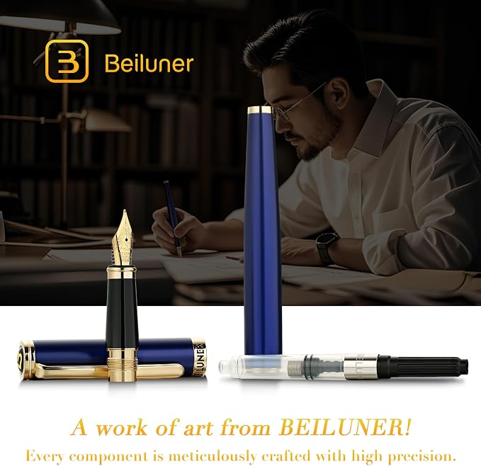 BEILUNER Blue Fountain Pen, Stunning Luxury Pens - Image 6
