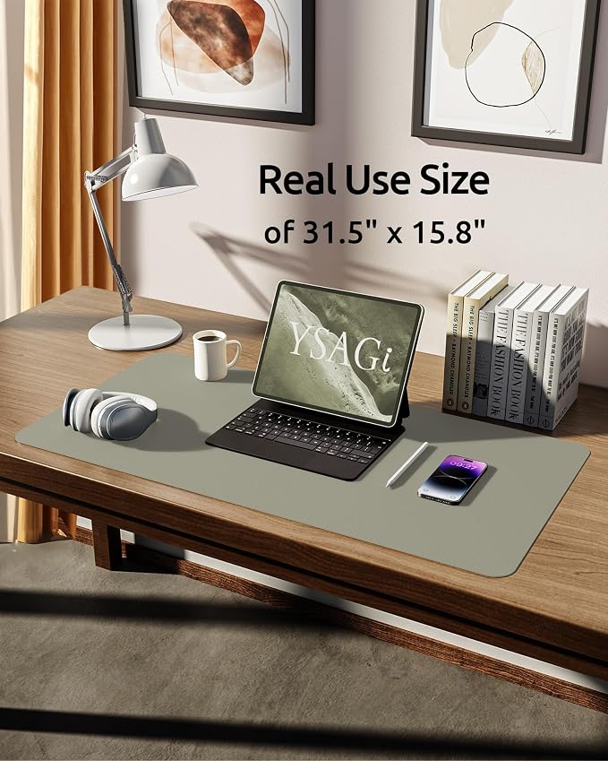 YSAGi Leather Desk Pad Protector, Office Desk Mat, Large Mouse Pad, Non-Slip PU - Image 5