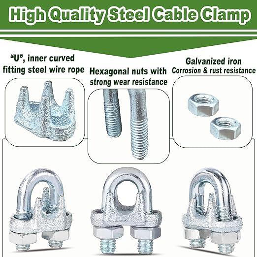 200PCS M5 Heavy Duty Wire Rope Clamps, 3/16-Inch Zinc Plated Wire Cable Clamps - Image 4
