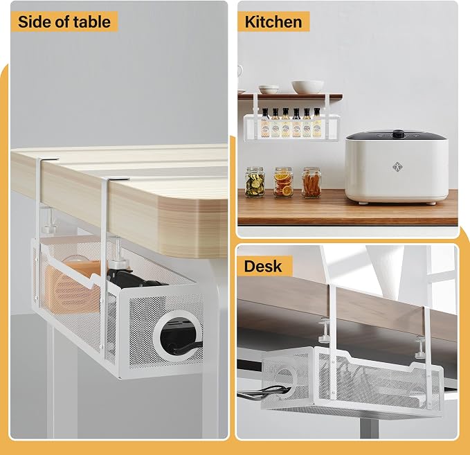 Under Desk Cable Management Tray White, Cinati Wire Organizers No Drill - Image 6