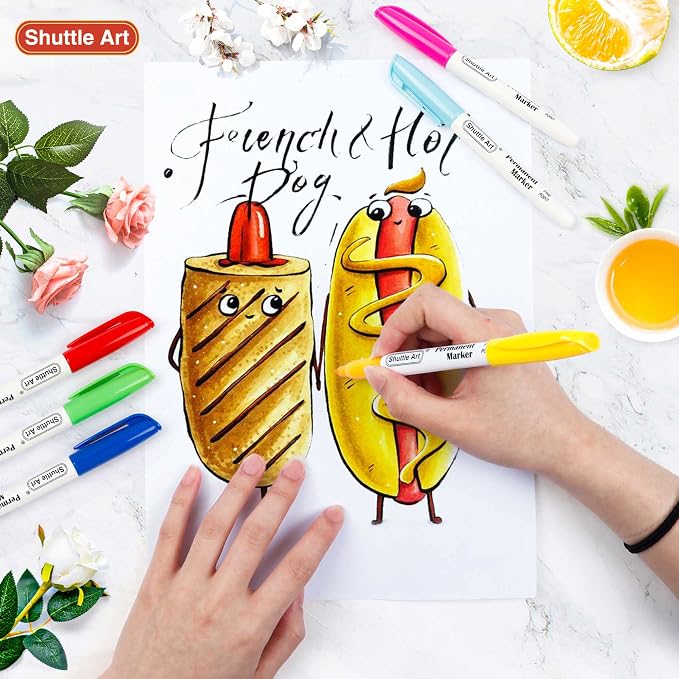 Shuttle Art 60 Colors Permanent Markers, Fine Point, Works on Plastic, Metal - Image 5