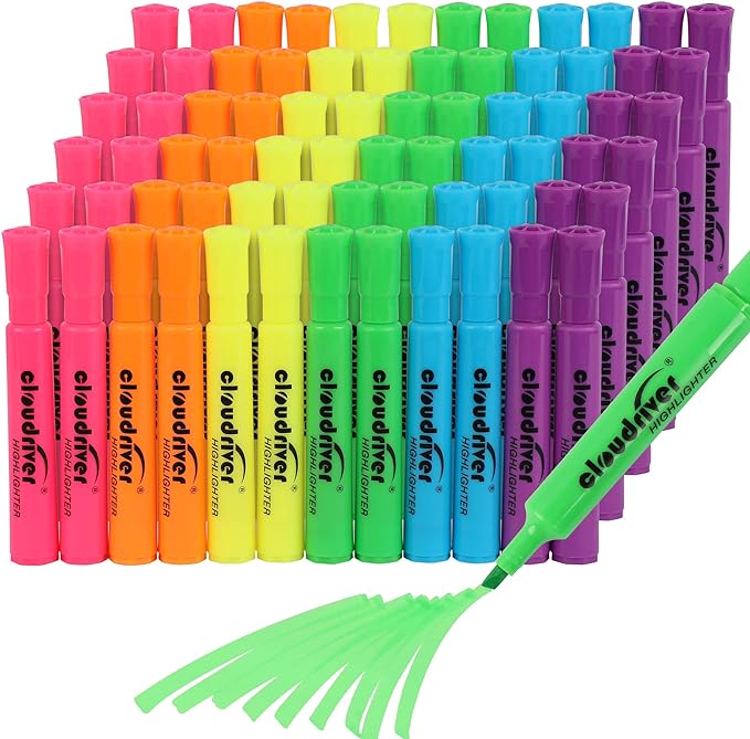 cloudriver Highlighters Bulk Pack of 72, Chisel Point, Quick Drying Ink by cloudriver