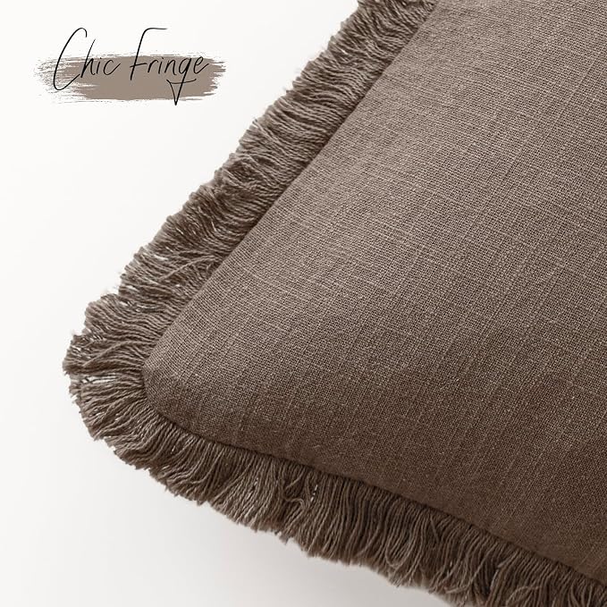 Foindtower Set of 2 Decorative Linen Fringe Throw Pillow Covers Boho Farmhouse - Image 3