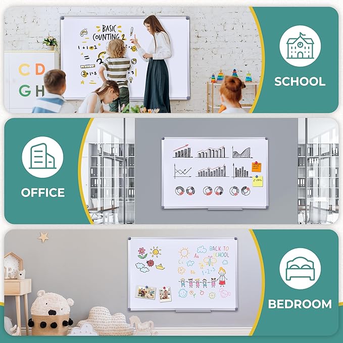 Magnetic Dry Erase Board with Pen Tray, 48 x 24 Inch, Aluminum Frame Portable - Image 5