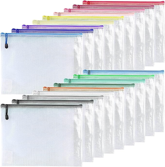 Oaimyy-18PCS-7 x 11" Mesh Zipper Pouch, Plastic Zip File Folders Puzzle Bags by Oaimyy