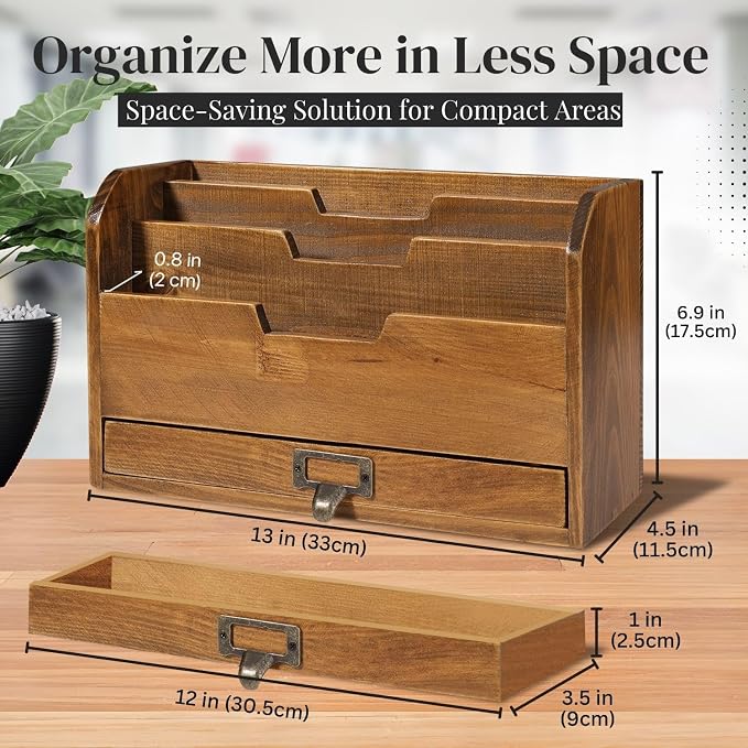 Flexzion 3 Tier Wooden Desk Organizer - Image 6
