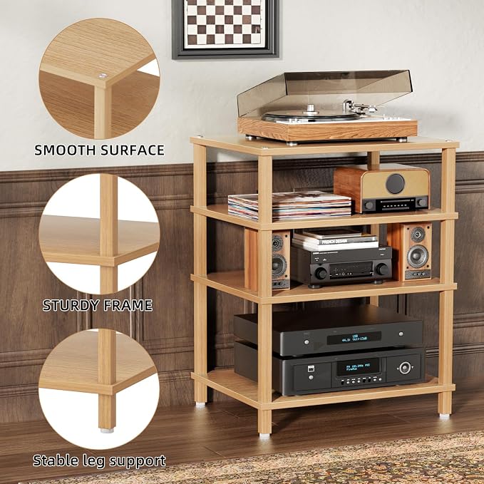 4-Tier AV Media Player Stand, Natural Stereo Cabinet, Modern Audio Shelf - Image 6