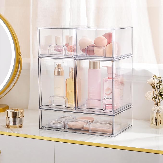 Vtopmart Clear Stackable Storage Drawers Set of 4, Plastic Organizer Bins - Image 6