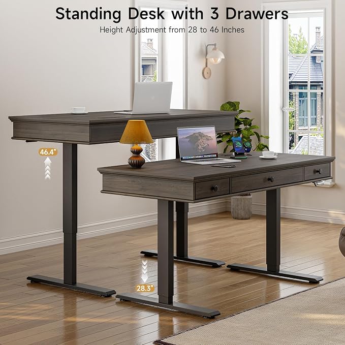 ONBRILL Standing Desk with Drawers, 55 x 23 Inch Electric Height Adjustable - Image 7